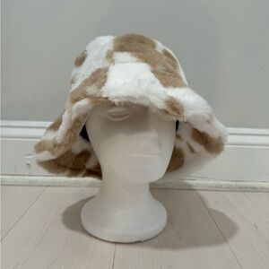 Cow print fuzzy bucket hat